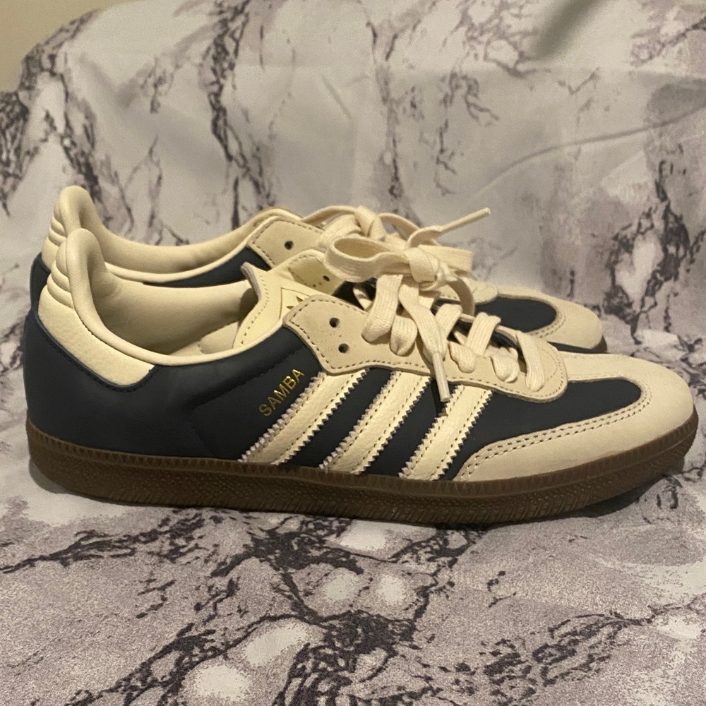 Adidas Samba Cream and Navy Sneakers